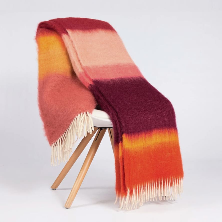 Ezcaray Colourful Wool Mohair Cashmere Throw Blanket Peach Matisse