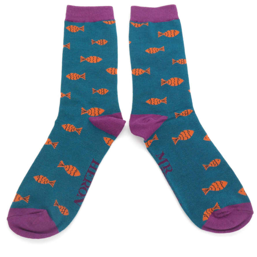 Miss Sparrow Men's Mr Heron Little Fish Socks - Teal