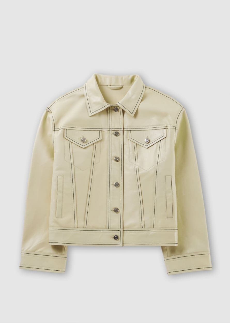 STAND STUDIO Womens Oversized Leather Jean Jacket In Cream