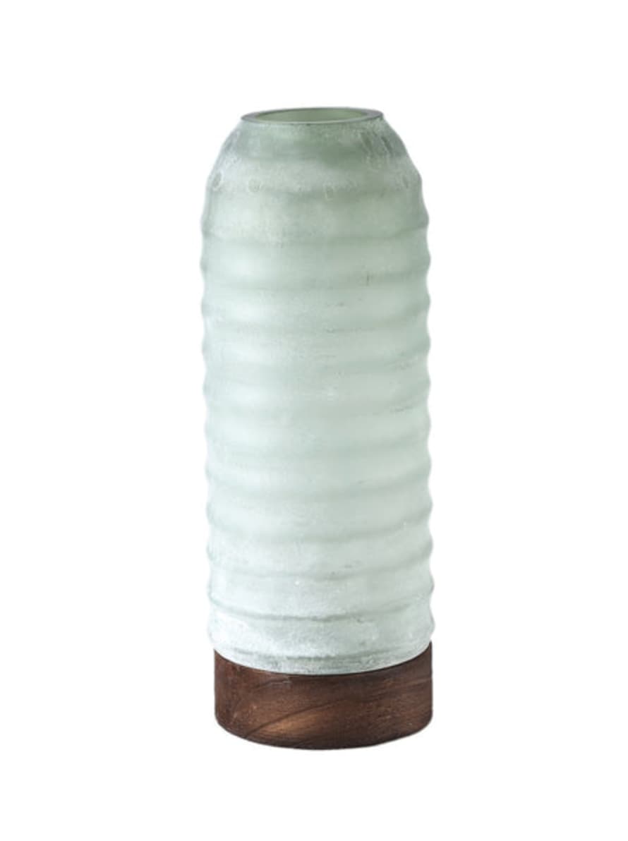 PTMD Yana Green Matte Ribbed Glass & Wood Vase - Medium