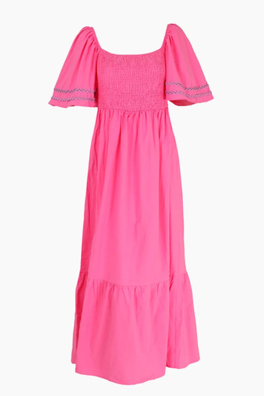 Miss Shorthair Ltd Pink Cotton Shirred Maxi Dress