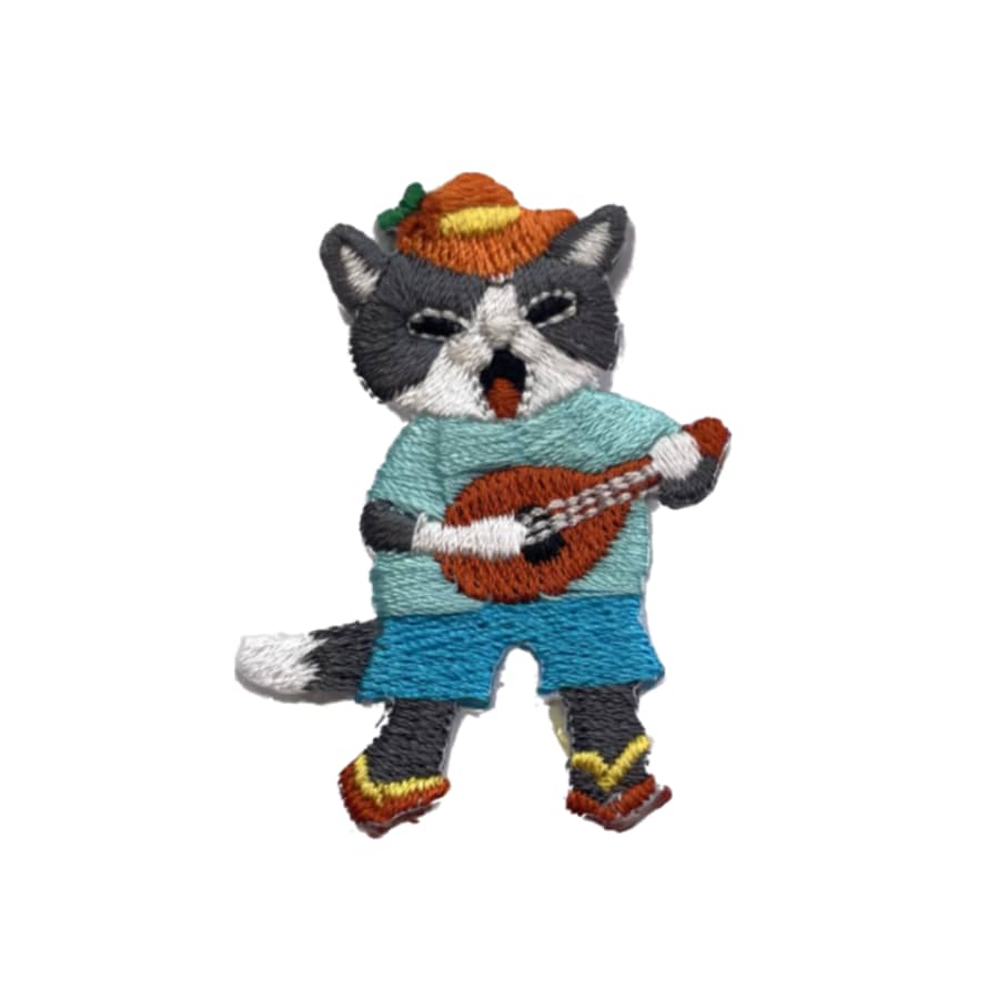 Dodohara Embroidered Cat Pin Badge - Playing Guitar