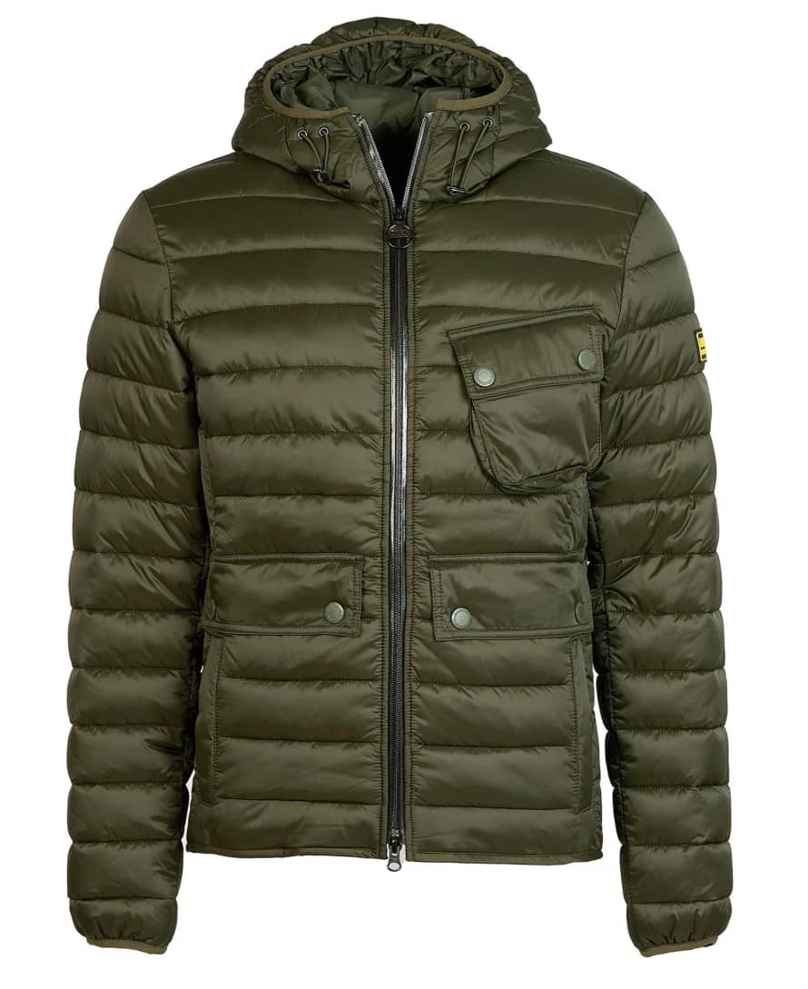 Barbour Sage Green Racer Ouston Quilted Hooded Jacket