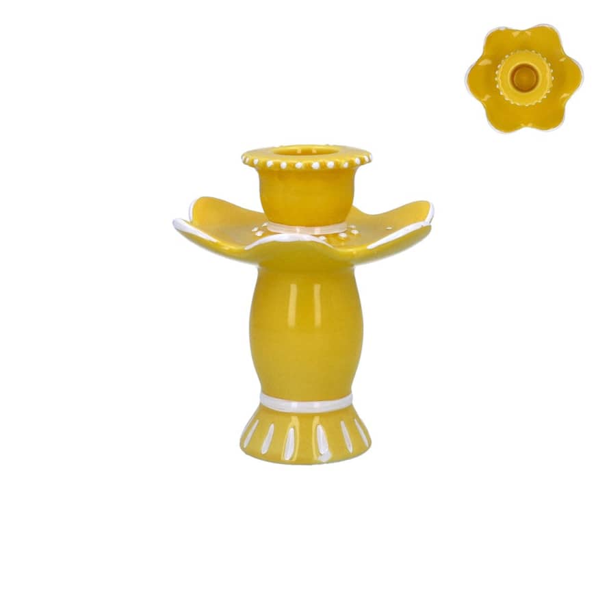 Gisela Graham Yellow Ceramic Fiesta Candle Holder