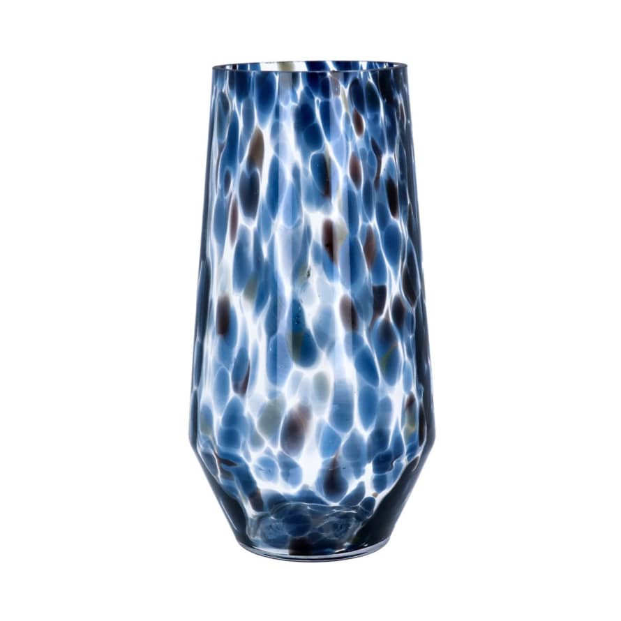 Gisela Graham Tall Blue Glass Tortoiseshell Ball Vase 
