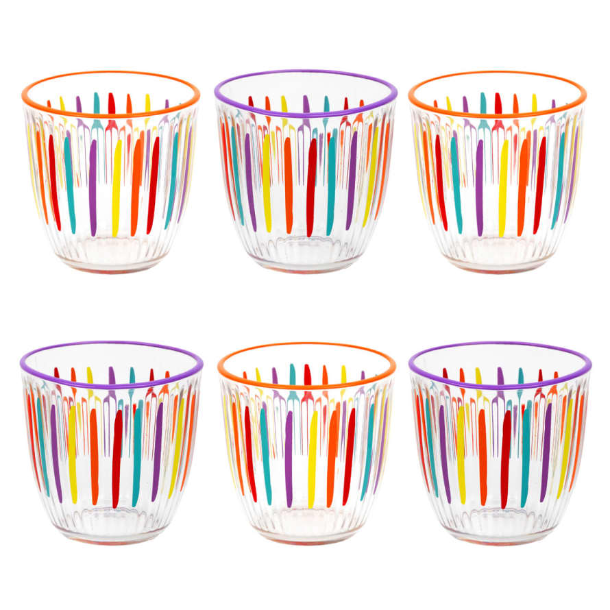 Talking Tables 290ml Multi Coloured Bright Striped Glass Tumblers