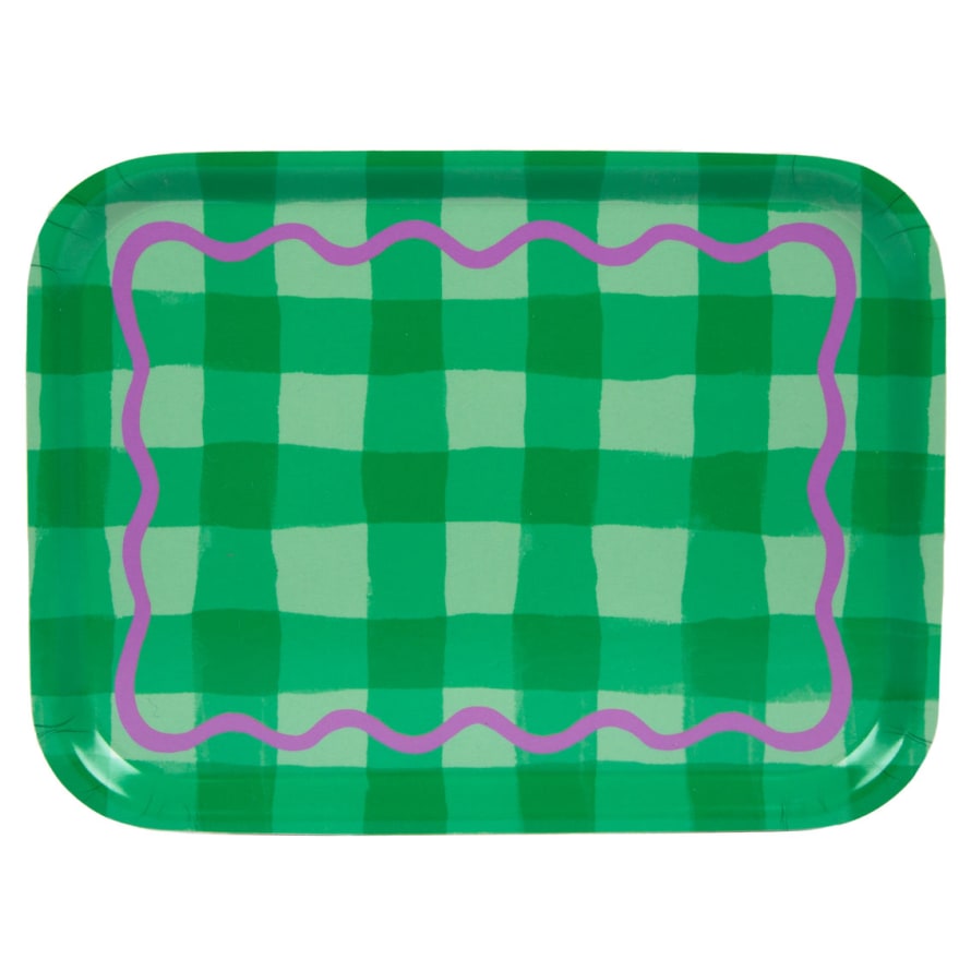 Talking Tables Green Wooden Everyones Welcome Gingham Serving Tray