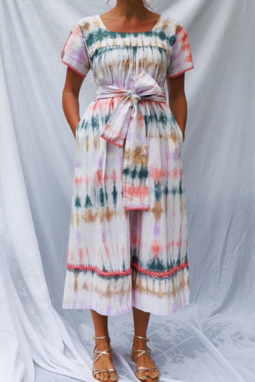 ARIFAH STUDIO Mexican Crochet Kaftan Dress In Tie Dye By
