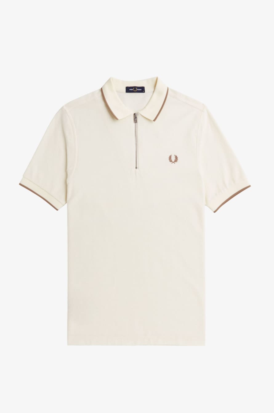 Fred Perry Fred Perry M7729 Crepe Pique Zip Neck Polo Shirt Ecru