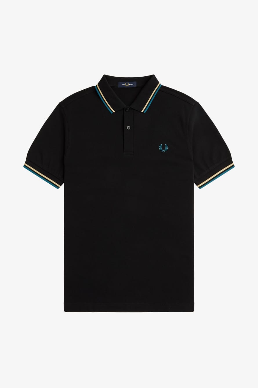 Fred Perry Black and Cyber Blue M3600 Polo Shirt