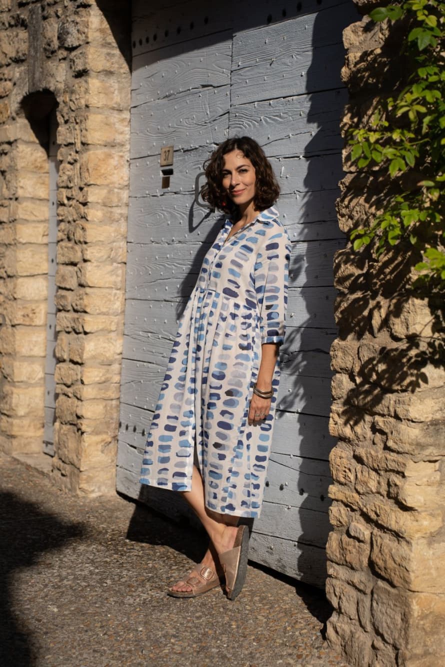 Bagatelle Bagatelle Dress Coverup In Blue & White Abstract Print