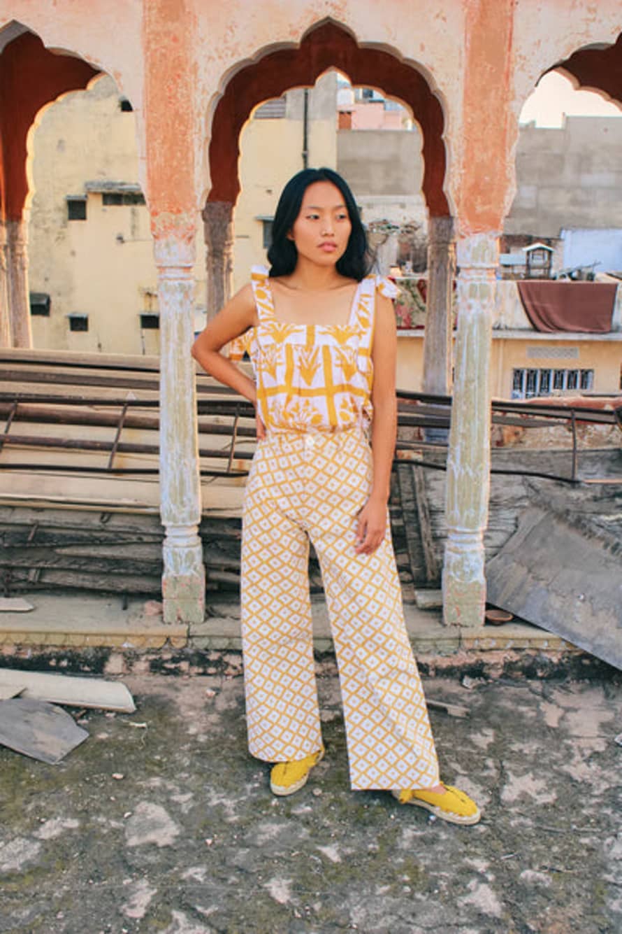 SZ Blockprints Disco Canvas Trousers In Honey And Coconut