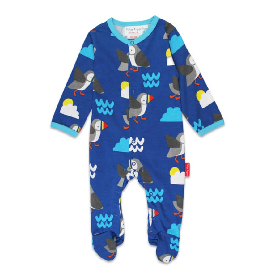 Toby Tiger Organic Puffin Print Sleepsuit