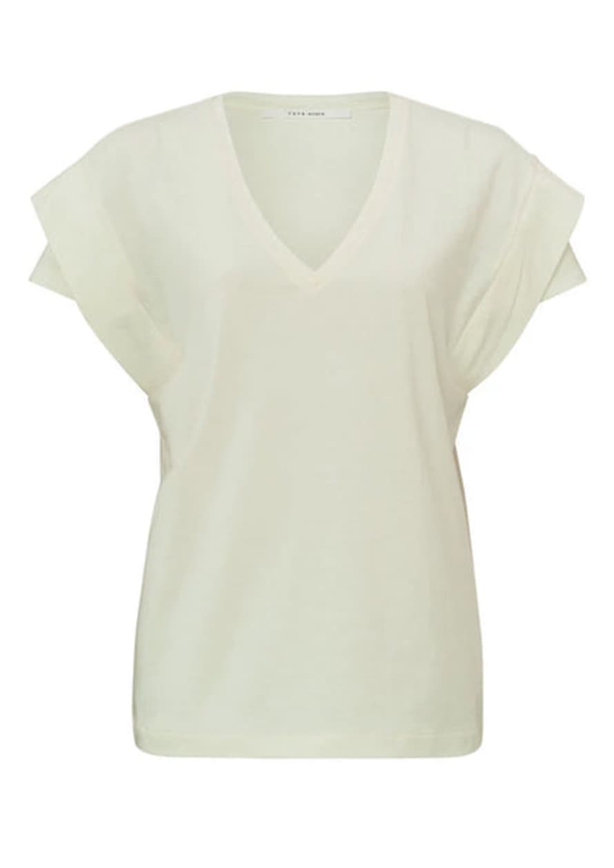 Yaya V-neck Double Sleeve T-shirt Ivory White