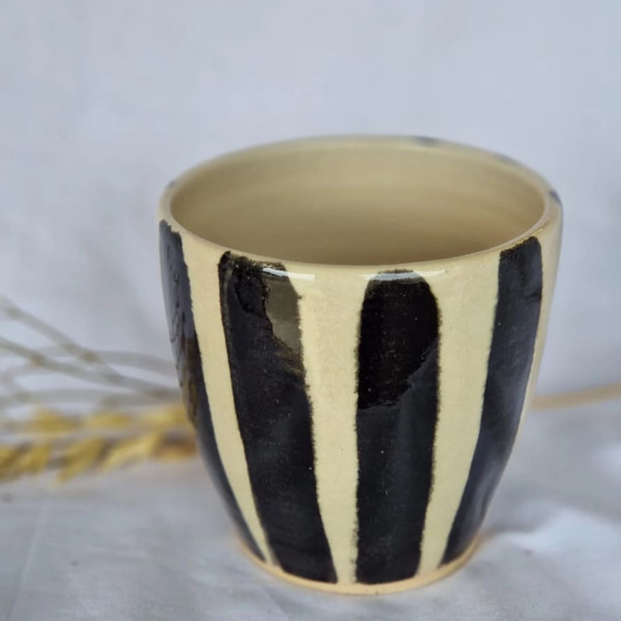 Charlotte Manser Ceramics 6cm Stripe - Black And White Handmade Ceramic Plant Pot