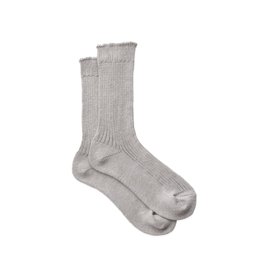 Fog Linen Work Medium Knit Linen Ribbed Crew Socks, Grey