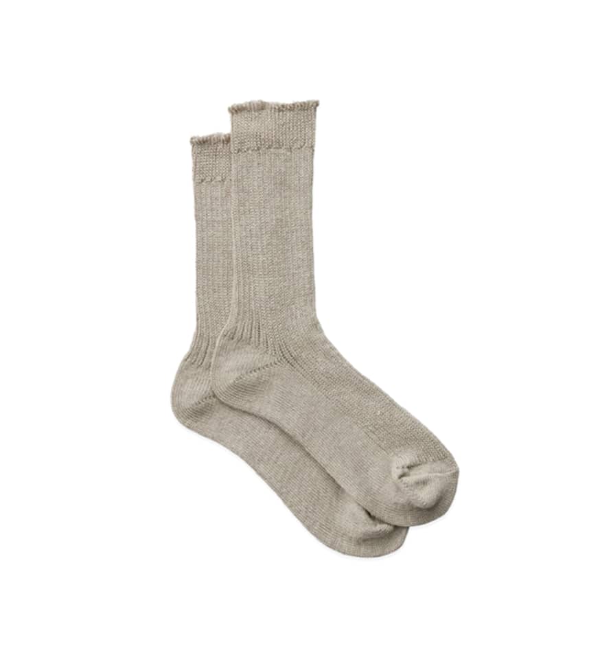 Fog Linen Work Medium Knit Linen Ribbed Crew Socks, Natural