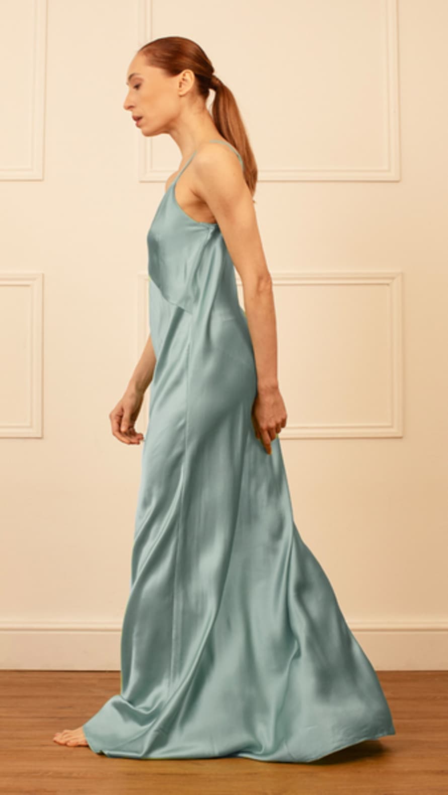 Lora Gene Audrey Maxi Bias Cut Silk Slip Dress In Opal