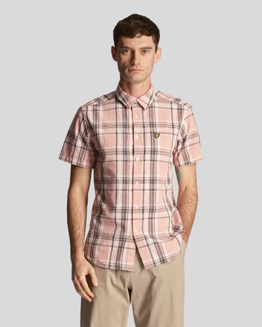 Lyle and Scott Linen Check Shirt In Palm Pink