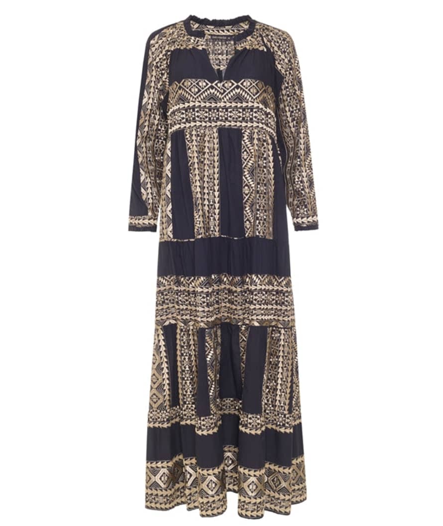 Greek Archaic Kori Long Sleeve Maxi Dress - Black/gold