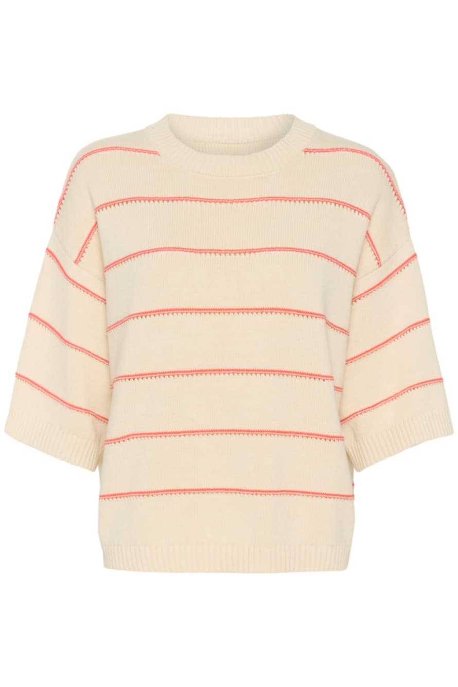 Soaked in Luxury  Slrava Romy Pullover | White And Hot Coral Stripe
