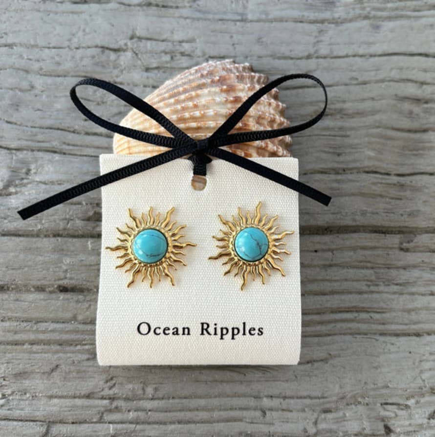 Ocean Ripples 18ct Gold Plated Turquoise Sun Stud Earrings