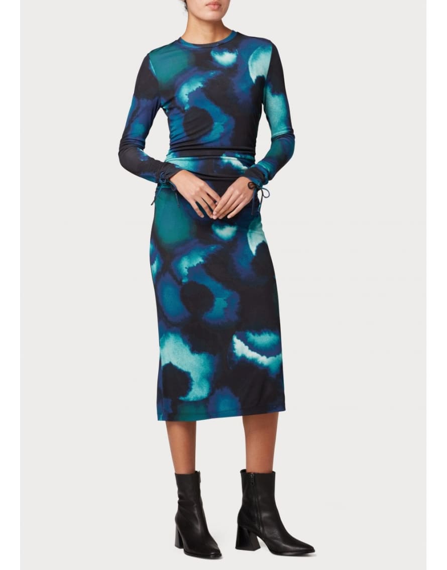 Paul Smith Paul Smith Abstract Print Ruched Slim Fit Midi Dress Col: 49 Navy, Siz