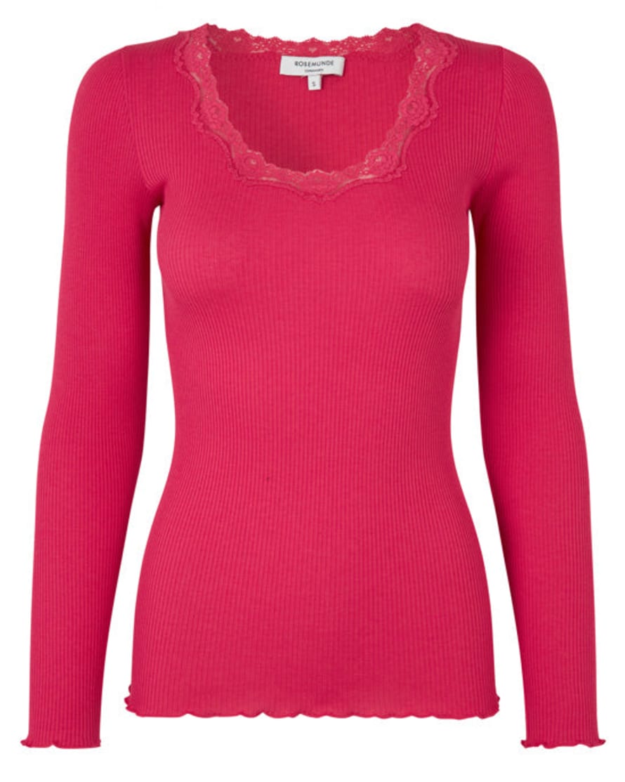 Rosemunde Silk Top Long Sleeve W Lace Pink Berry