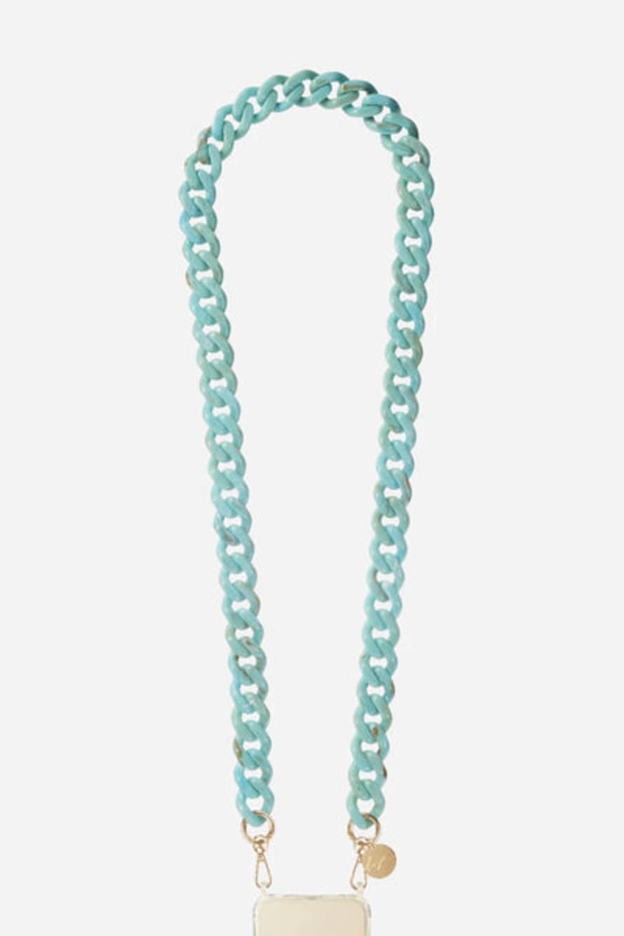 La coque française Gia Phone Chain - Marble Turquoise