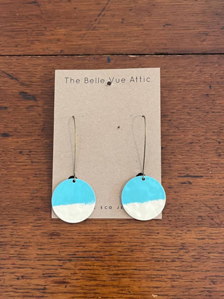 THE BELLEVUE ATTIC Enamel Half Penny Earrings | Turquoise And Cream