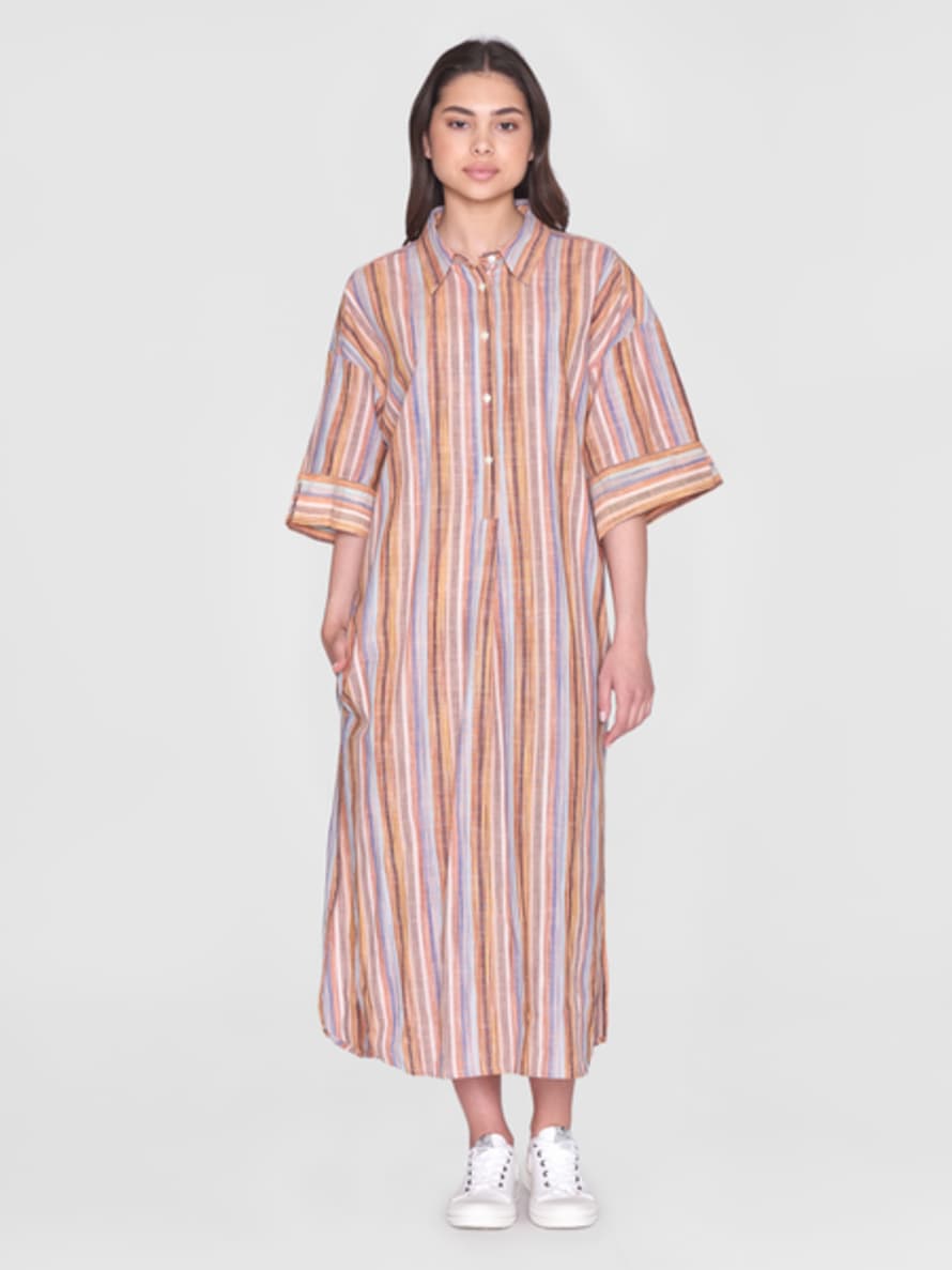 Knowledge Cotton Apparel  Loose Multicolored Striped Shirt Dress