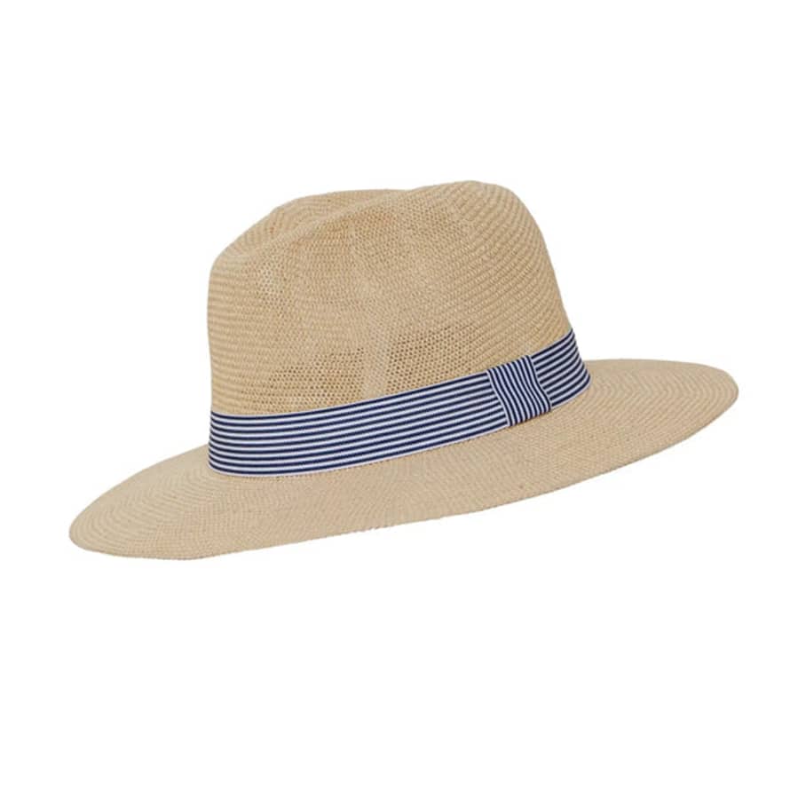 Somerville Panama Hat - Natural Paper With Navy And Striped White Band