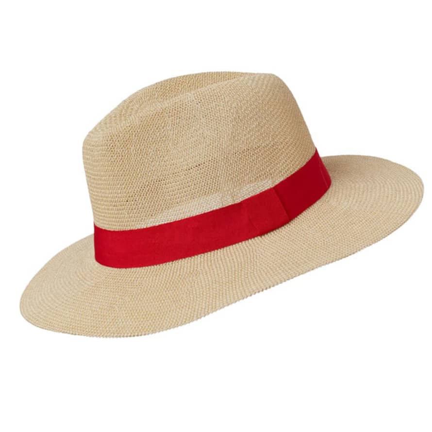 Somerville Panama Hat - Natural Paper With Red Band