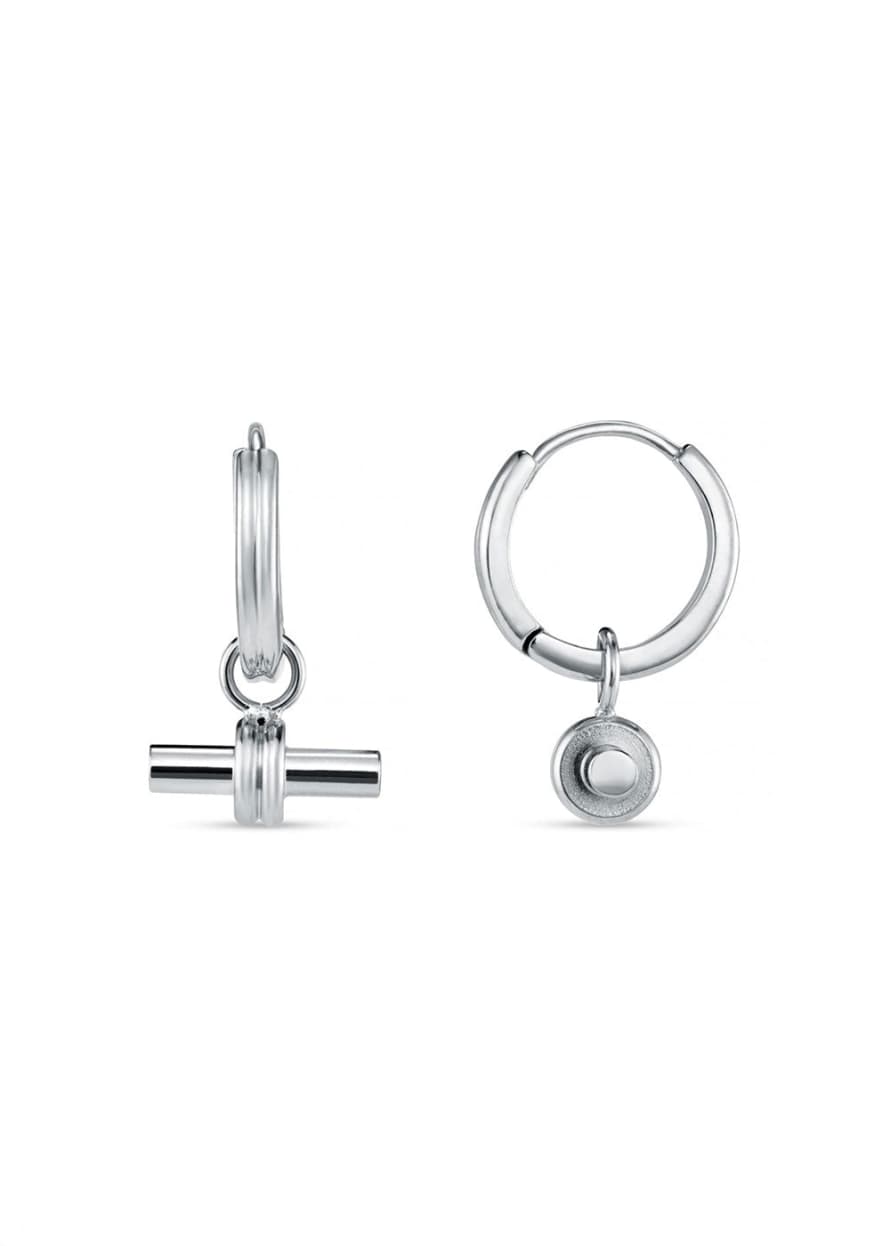 Orelia Luxe Linear T-bar Drop Hoop Earrings - Silver