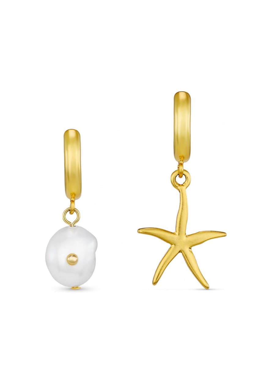 Orelia Pearl & Starfish Mismatched Hoops