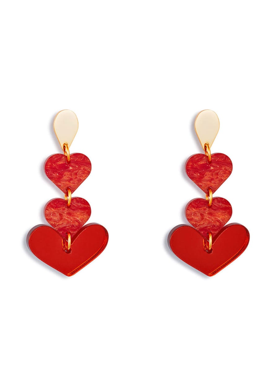 Toolally Heart Drop Earrings - Sienna Red