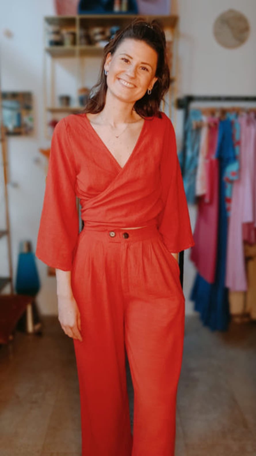BERAWA Luxe | Sophie Wrap Top Linen - Red