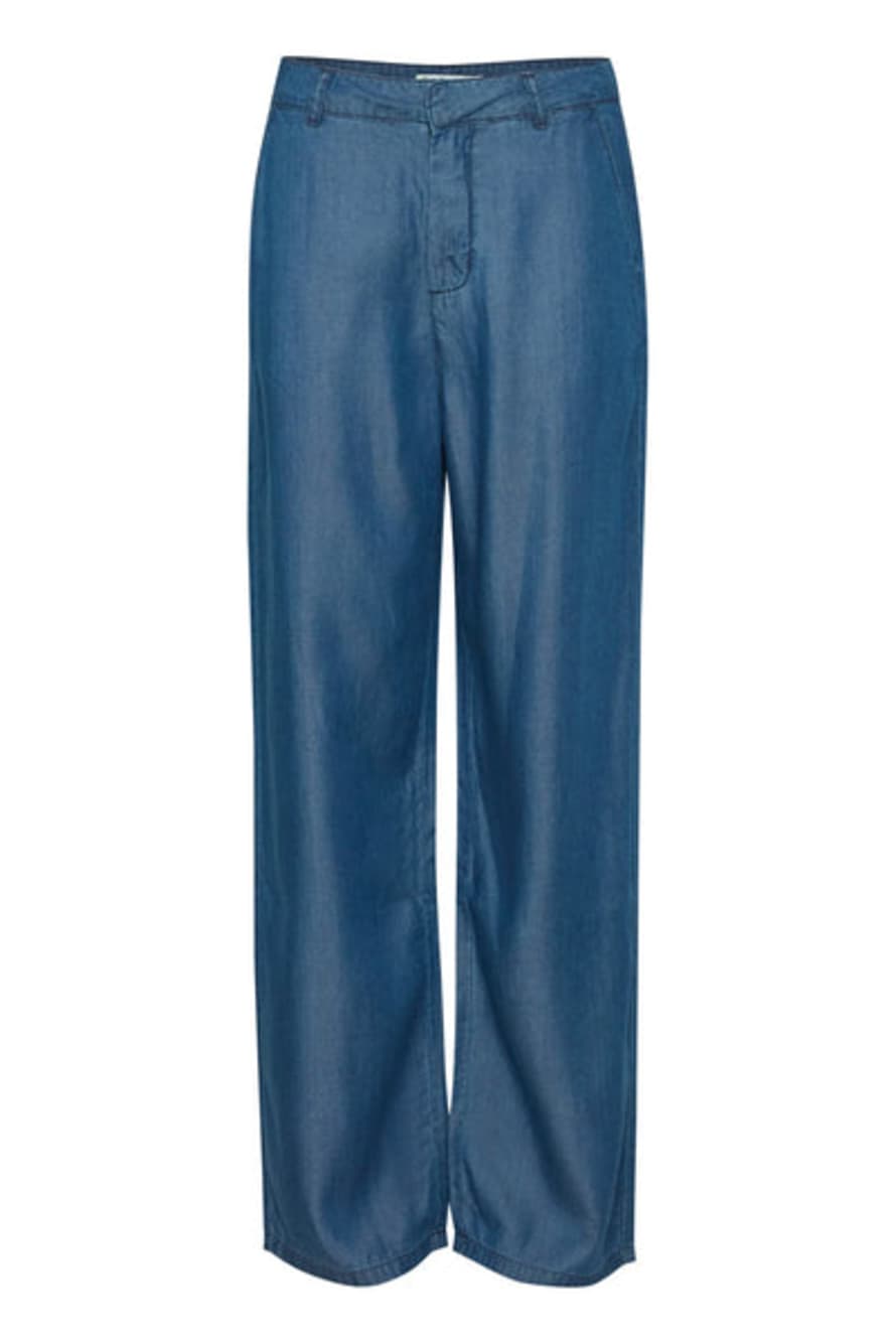Pulz Jeans  Hw Pants Wide Leg In Medium Blue Denim