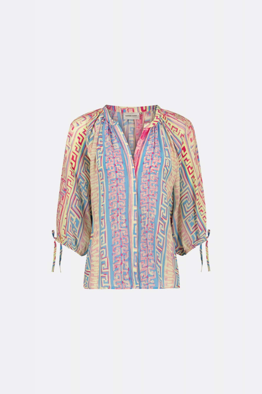 Fabienne Chapot Pink Sunset and Azure Blue Neo Classic Printed Cooper Womens Blouse