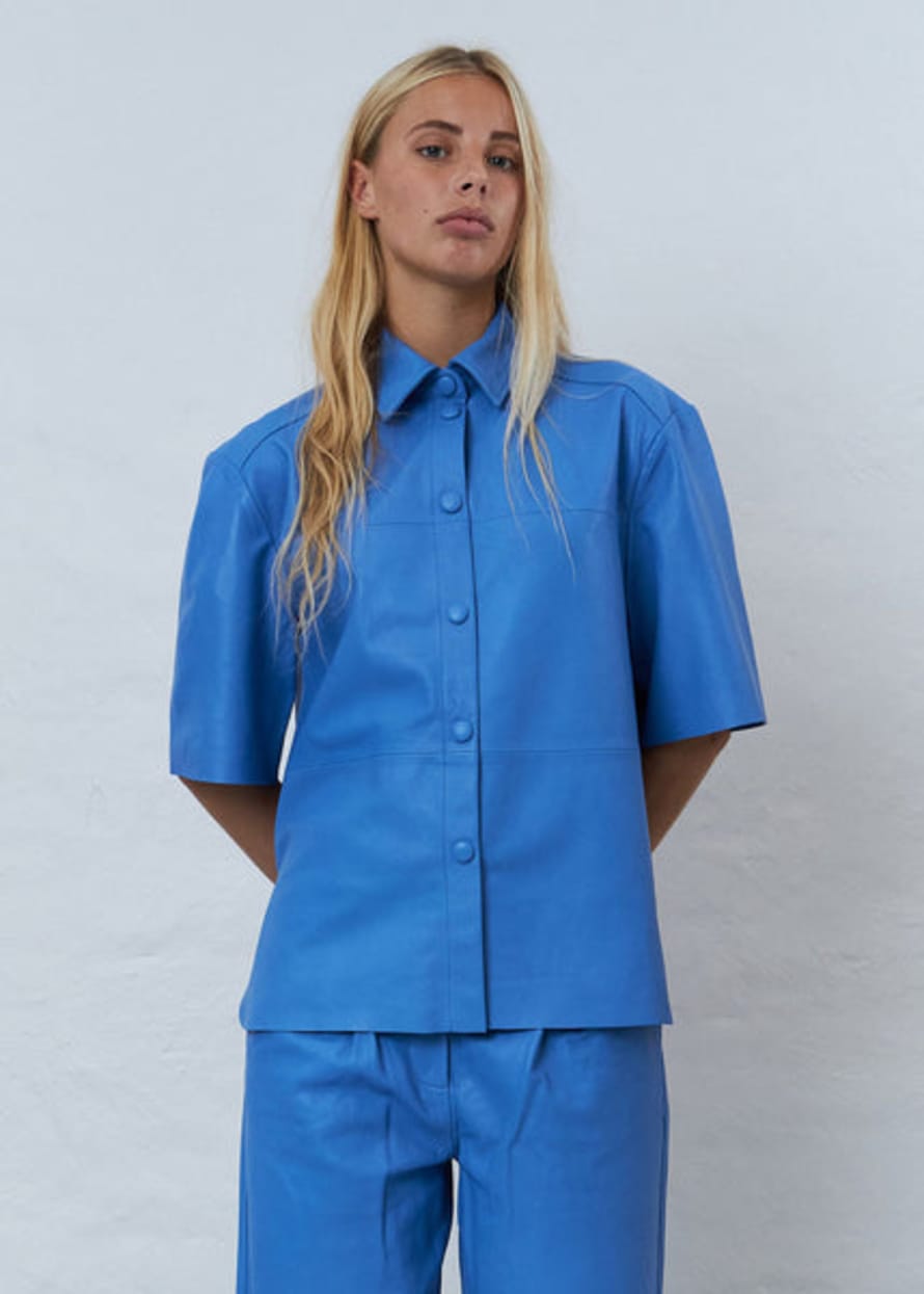 Stella Nova Soft Short Sleeved Leather Shirt - Blue Sea