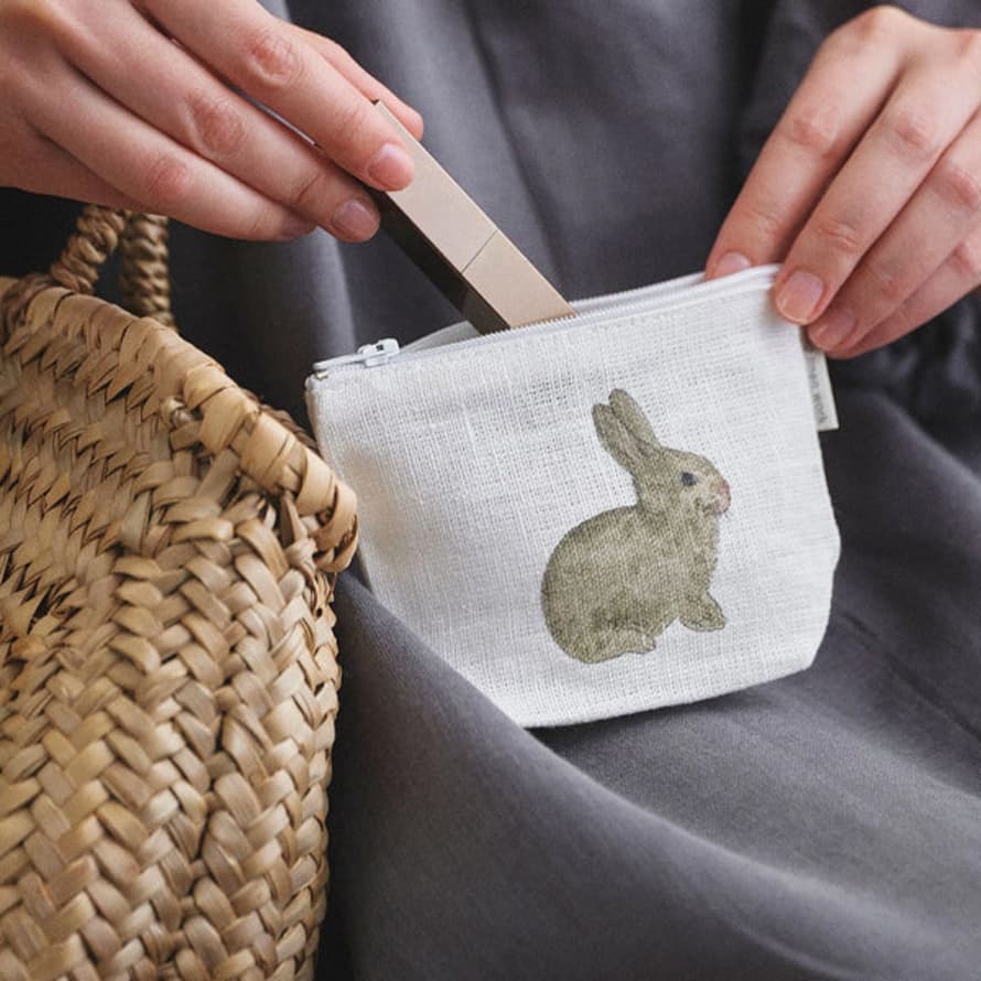TUSKcollection Linen Pouch With Rabbit And Carrot Illustration