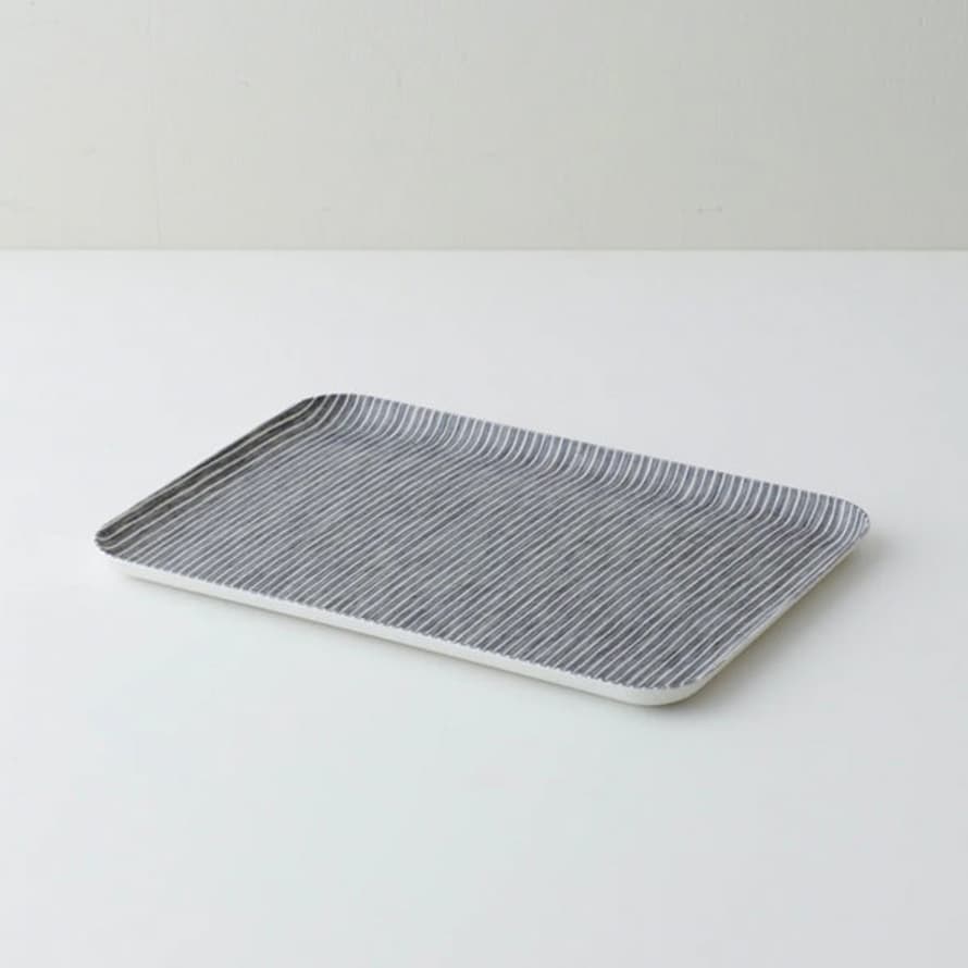 Fog Linen Work Tray Grey & White Stripe - Medium