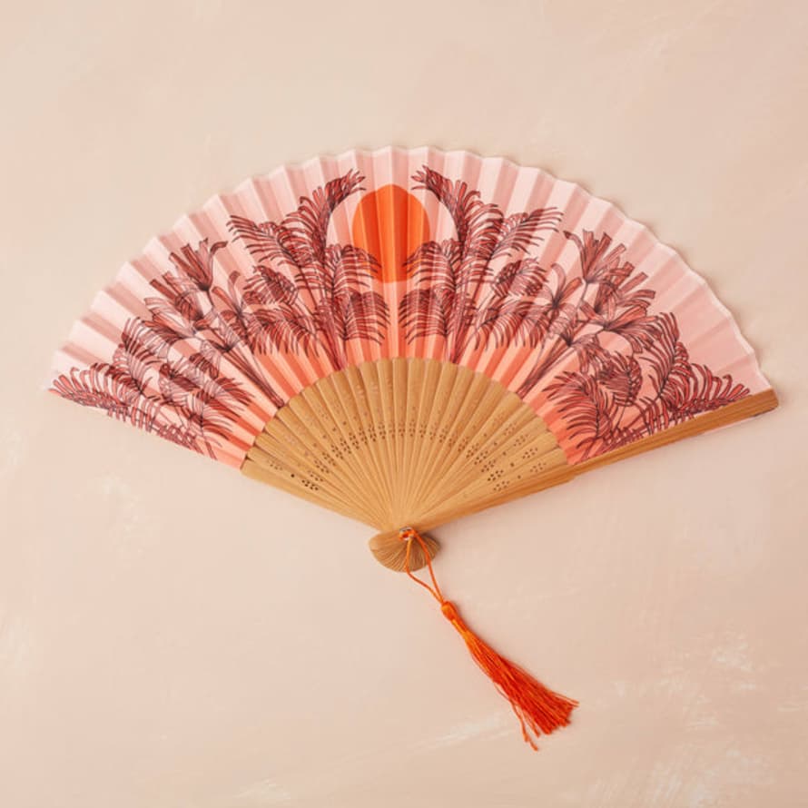 Cai & Jo Small Folding Fan In Peachy Orange By