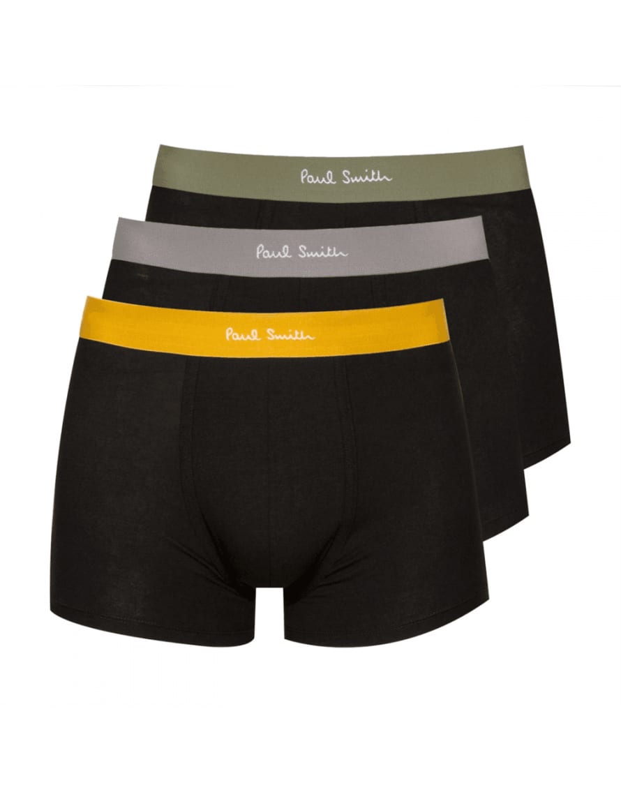 Paul Smith Paul Smith 3 Pack Underwear Col: Black With Green/yellow/grey Waistban
