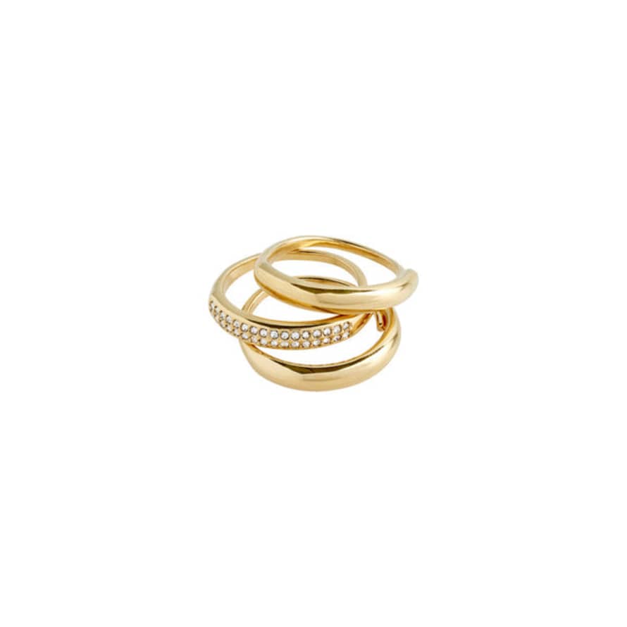 Pilgrim Bloom Recycled Crystal Ring, 3-in-1 Set, Gold-plated