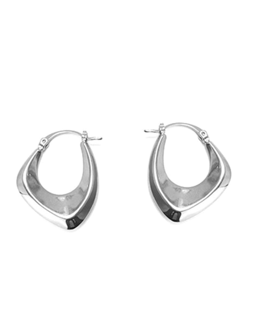 White Leaf - Curved Hoop Earring - White Gold Plate