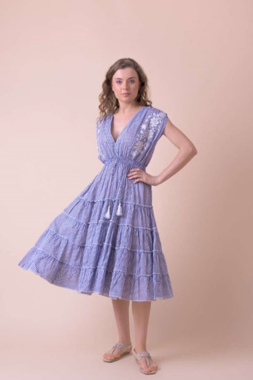 Handprint Dream Apparel Trixie Dress In Blue Stripe