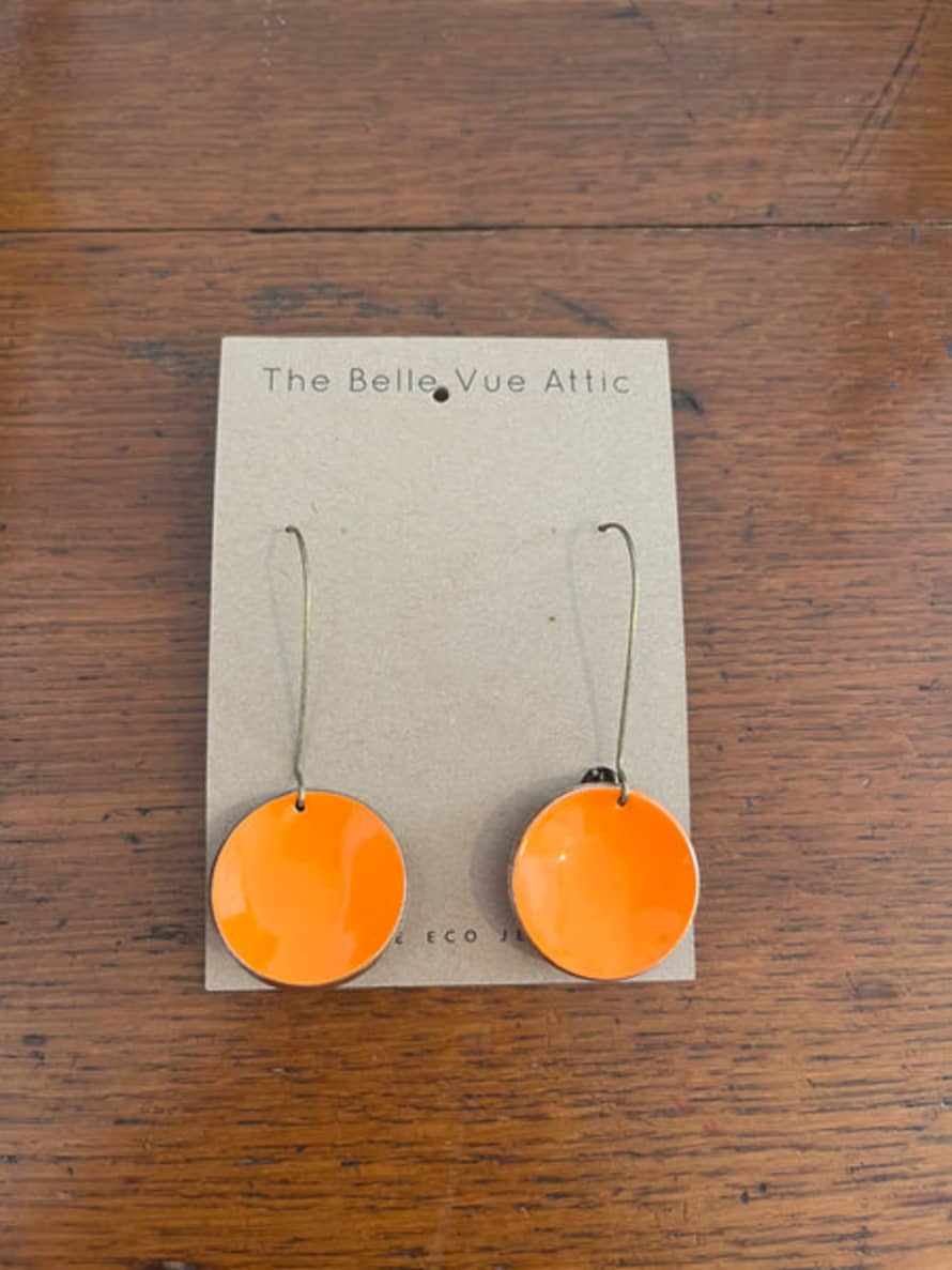 THE BELLEVUE ATTIC Domed Enamel Half Penny Earrings | Orange