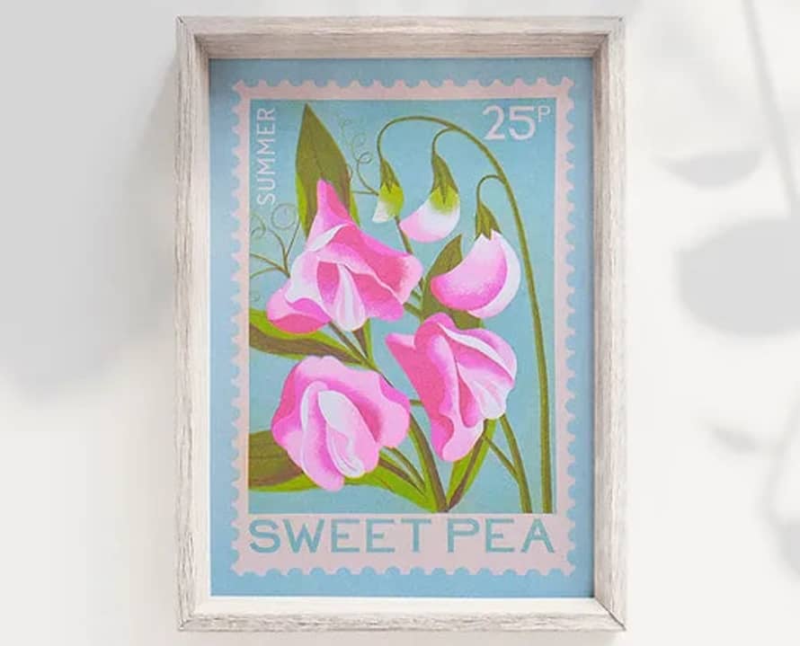 Printer Johnson Sweet Pea Stamp - A5 Risograph Print