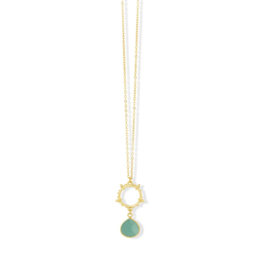 Ashiana Allegra Gold Necklace - Short Amazonite Pendant Necklace With Sunburst Ring Charm